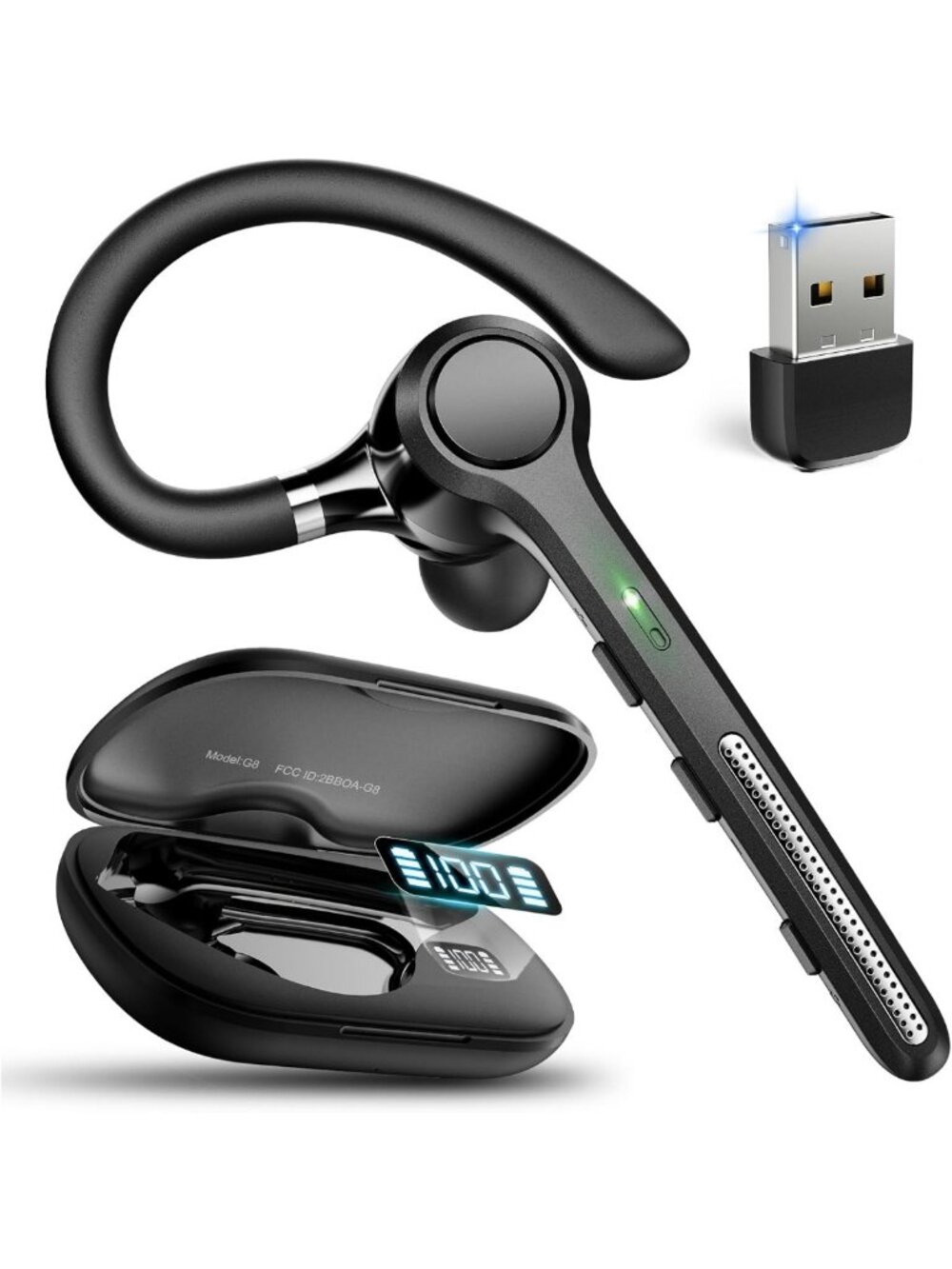Wireless Bluetooth Headset V5.4 with 500mAh Case, 50H Talk Time, Noise